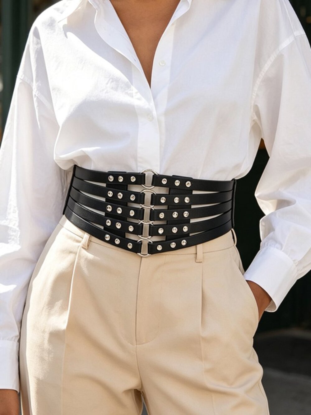 BNWT Studded Elastic Wide Corset Fashion Stretch Belt Elastic Belt